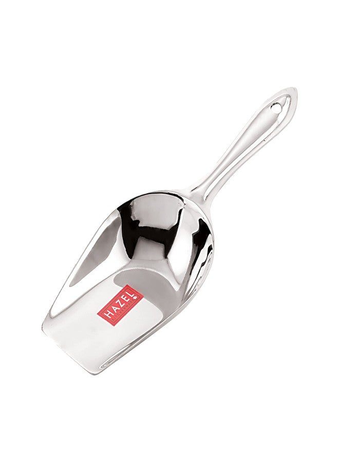 هايزل ملعقة ومغرفة من الفولاذ المقاوم للصدأ من هازل | مغرفة للدقيق والحبوب والأطعمة الجافة والحلوى والتوابل | مغارف فولاذية لمحلات البقالة | ملحقات ومعدات محلات البقالة، كبيرة، فضية - Image 1